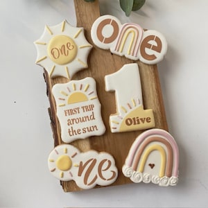 1 Dozen - Personalized Boho First Trip Around the Sun Cookies,  One is the Sun Birthday Cookie Favors