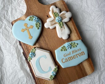 Personalized Baptism,  Christening, First Communion Decorated Sugar Cookies for Boys