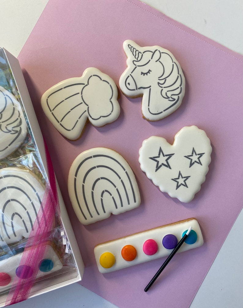 Paint Your Own Cookie Kids Activity Kits, Unicorn or Dinosaur Themes Kids Birthday Party Krafts image 1