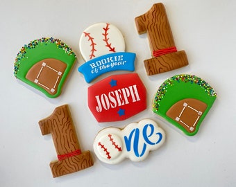 1st Birthday Rookie of the Year Baseball  Birthday Cookies - 1 dozen