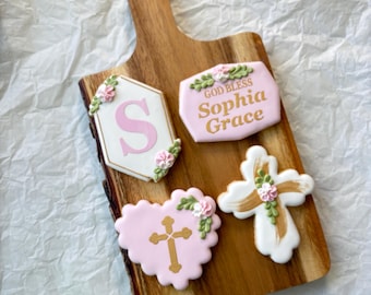 1 Dozen - Personalized Baptism,  Christening, First Communion  Cookies for Girls and Boys, Cookie Favors