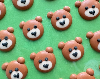 Next ship date is 8/15 -Teddy Bear Royal Icing Edible Decoration Toppers. Use on Cookies, Cupcakes, Cake Pops and more!