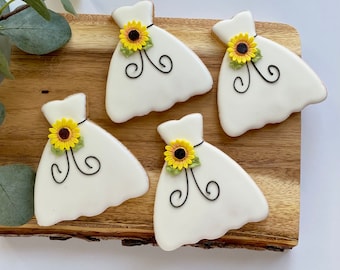 Sunflower Bridal Shower Cookie Favors, Decorated Sugar Cookies - Price is for 1 dozen