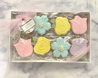 Mother's Day Flower Cookie Gift Box, Birthday Cookies Care Package for Moms, Aunts, Sisters, Daughters