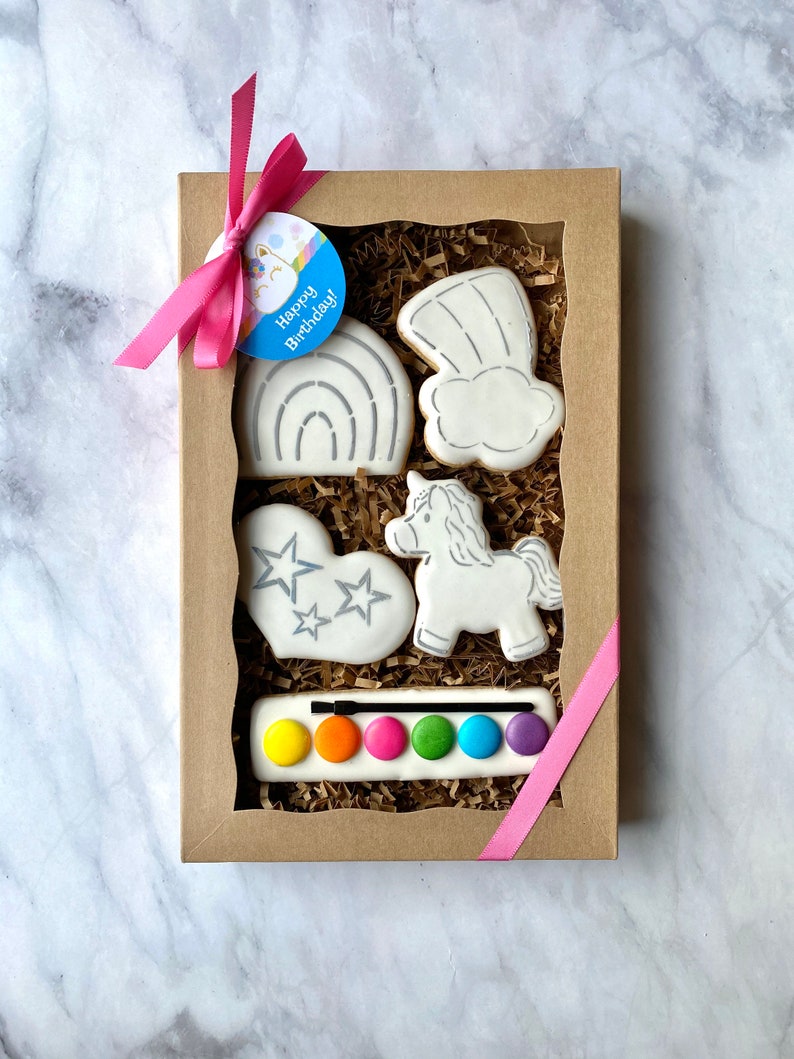Paint Your Own Cookie Kids Activity Kits, Unicorn or Dinosaur Themes Kids Birthday Party Krafts Unicorn