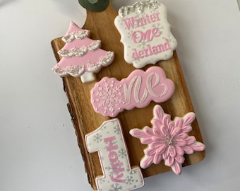 1 Dozen - Winter Onederland Birthday Cookies,  1st birthday cookies , Custom colors
