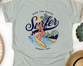 Retro Surfer T-Shirt: Vintage Hawaii Beach Style, Unisex Summer Tee