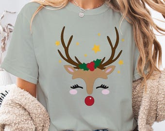 Retro Reindeer Christmas T-Shirt, Rudolph Graphic Tee, Comfort Colors