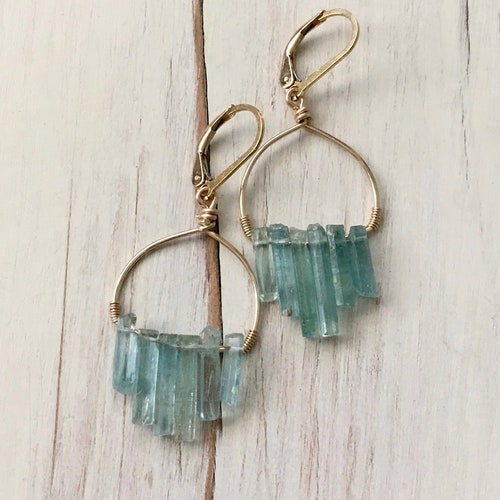 Aquamarine Earrings Aquamarine Raw Hoop Aquamarine Jewelry Etsy New