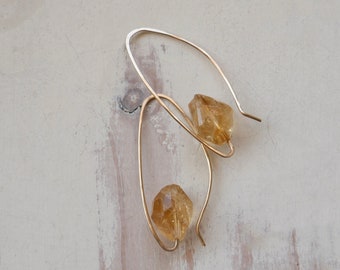 Citrine Harp Hoops Citrine Earrings Gemstone Earrings Citrine Hoop