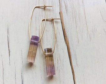 Ametrine Oblong Hoop Ametrine Earrings Modern Gemstone Hoop