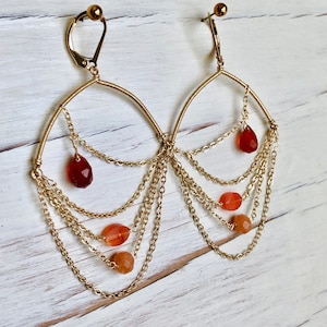 Carnelian Earrings Carnelian Gold Drape Earrings Carnelian Jewelry