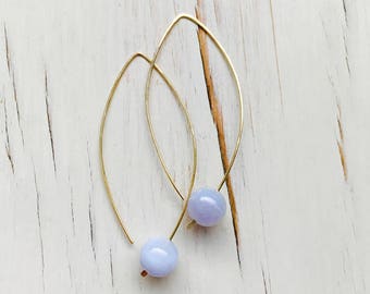 Blue Lace Agate Earrings Blue Lace Agate Arc Hoops Blue Lace Agate Jewelry Lapis Earrings Lapis Hoop