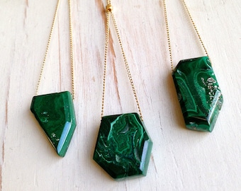 Malachite Necklace Malachite Jewelry Gemstone Necklace Semi Raw Malachite Necklace