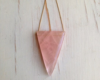 Rose Quartz Necklace: Geometric Slab, 14k Gold Filled Chain