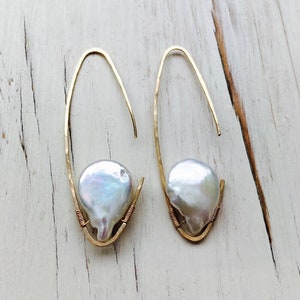 Pearl Earrings Pearl Tear Oblong Hoops  Fresh Water Pearl Jewelry Gemstone Jewelry June Birthstone