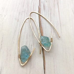 Aquamarine Earrings Aquamarine Raw Hoop Aquamarine Jewelry