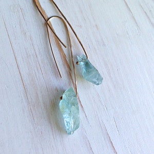 Raw Aquamarine Earrings: 14k Gold Filled Hoop Jewelry