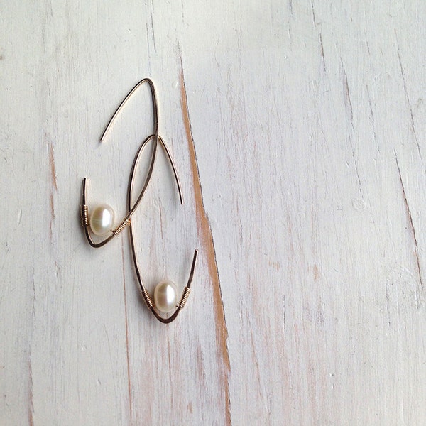 Pearl Earrings Pearl Oblong Hoop Pearl Jewelry Gemstone Jewelry