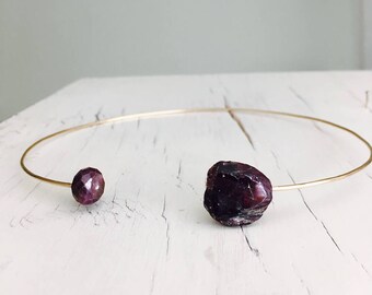 Garnet Necklace Garnet Choker Raw Garnet Ruby Necklace Garnet Neck Cuff Gemstone Jewelry Ruby Jewelry