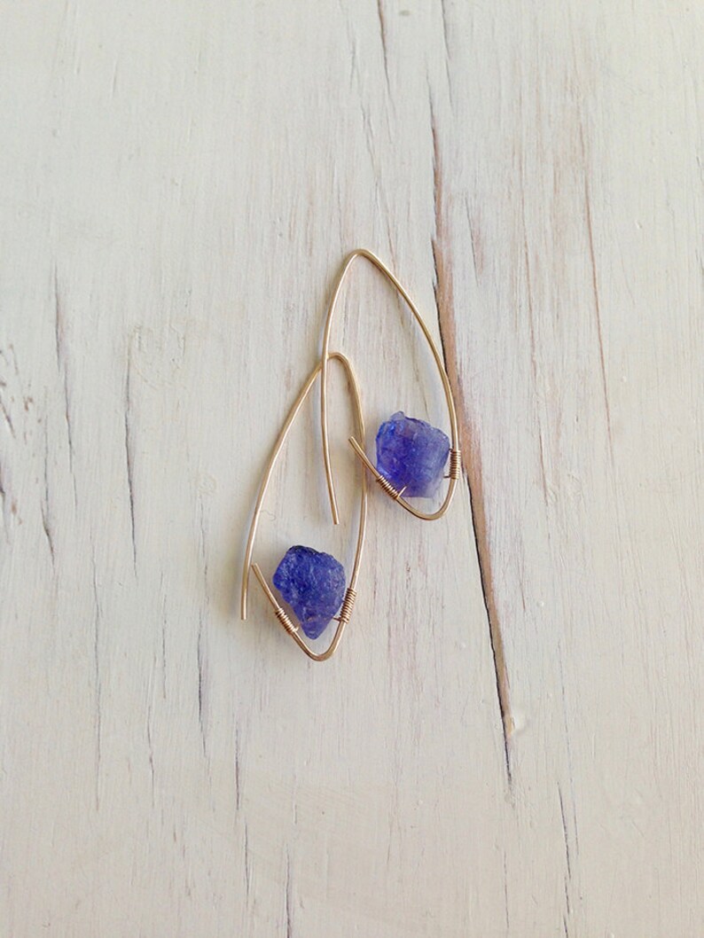 Tanzanite Earrings Tanzanite Endless Hoop Natural Tanzanite Raw Gemstone Jewelry image 3