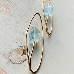Aquamarine Stem Hoops Aquamarine earrings March Birthstone image 4