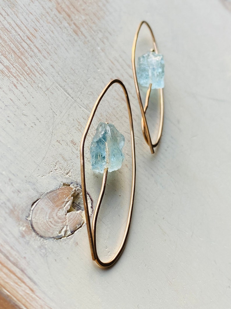 Aquamarine Stem Hoops Aquamarine earrings March Birthstone image 4