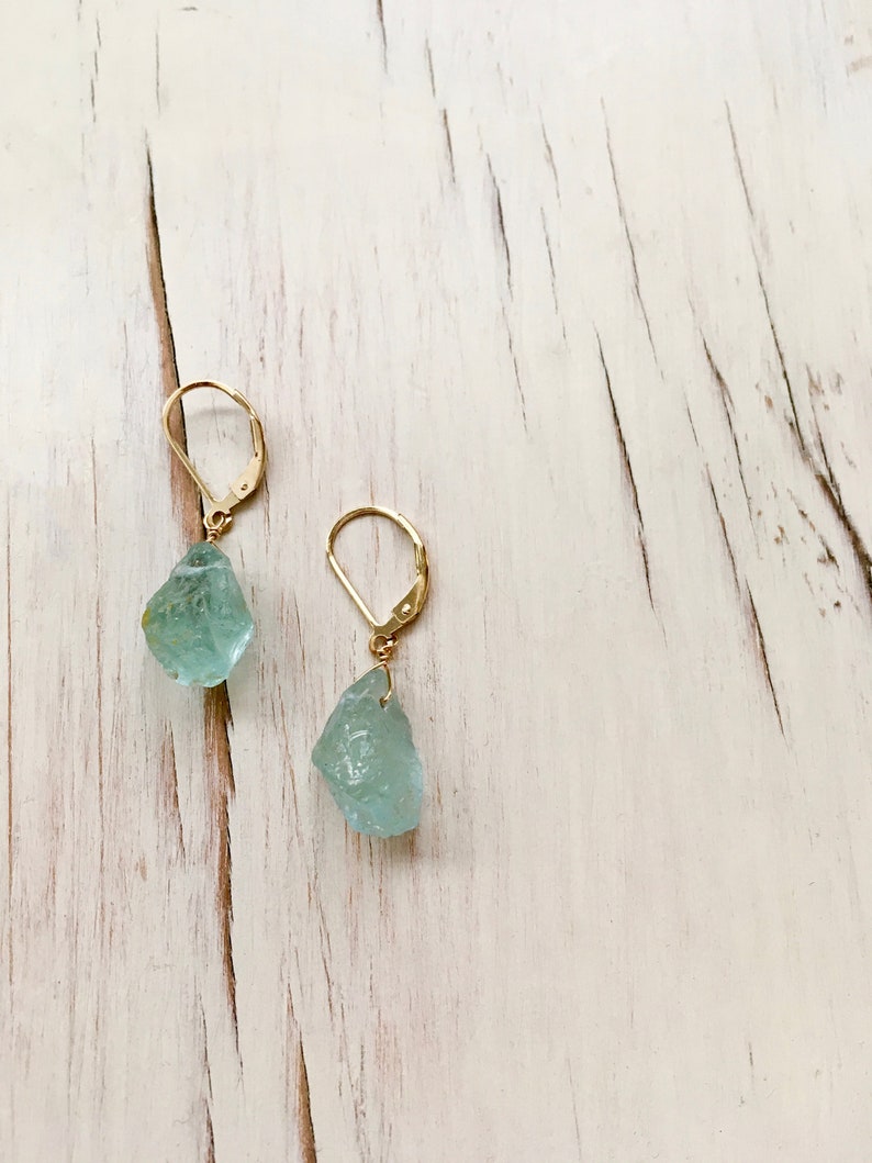 Aquamarine Earrings Aquamarine Raw Drop Earrings Aquamarine - Etsy