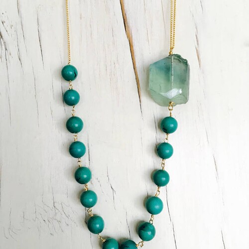 Turquoise Necklace Gemstone Necklace Fluorite Slab Necklace - Etsy
