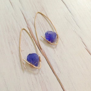 Tanzanite Earrings Tanzanite Endless Hoop Natural Tanzanite Raw Gemstone Jewelry image 2