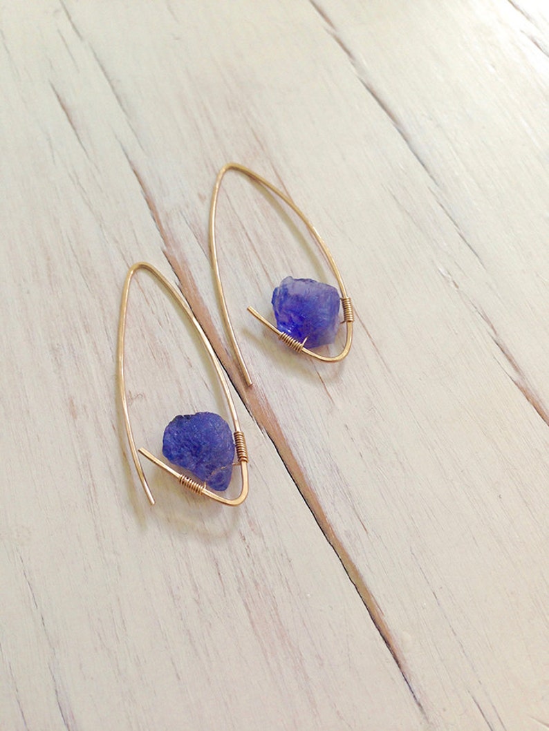 Tanzanite Earrings Tanzanite Endless Hoop Natural Tanzanite Raw Gemstone Jewelry image 2