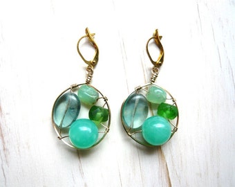 Chrysoprase Earrings Chrysoprase Jewelry Aquamarine Earrings Gemstone Jewelry