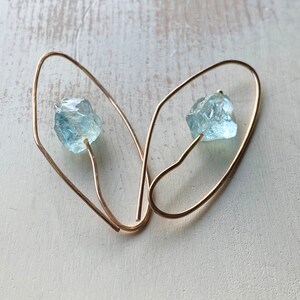 Aquamarine Stem Hoops Aquamarine earrings March Birthstone image 1