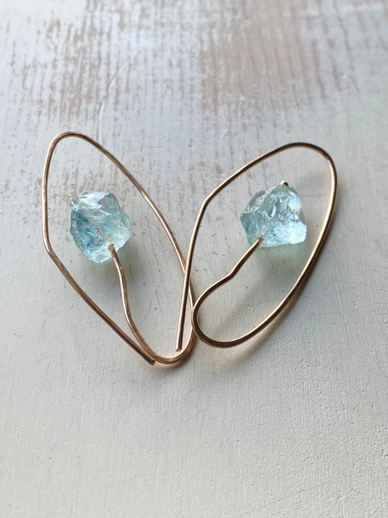 Aquamarine Stem Hoops Aquamarine earrings March Birthstone image 1