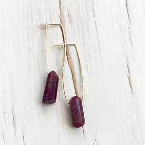 Ruby Earrings Raw Ruby Natural Hoops Ruby Jewelry Ruby Hoops Gemstone Jewelry