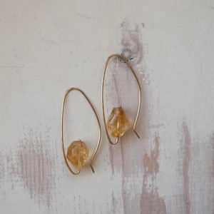 Citrine Harp Hoops Citrine Earrings Gemstone Earrings Citrine Hoop