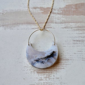 Dendritic Agate Crescent Moon Pendant Necklace Dendritic Agate Necklace ONE OF A KIND Gemstone Jewelry