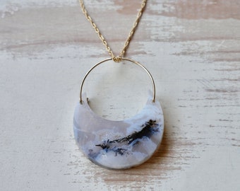 Dendritic Agate Crescent Moon Necklace: Gold Filled Pendant