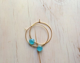Tiny Blue Quartz Tear Hoop Quartz Jewelry