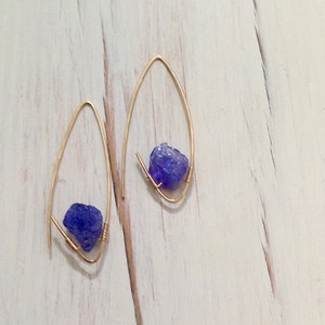 Tanzanite Earrings Tanzanite Endless Hoop Natural Tanzanite Raw Gemstone Jewelry