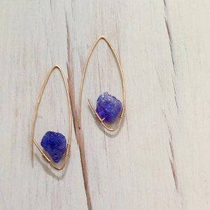 Tanzanite Earrings Tanzanite Endless Hoop Natural Tanzanite Raw Gemstone Jewelry image 1