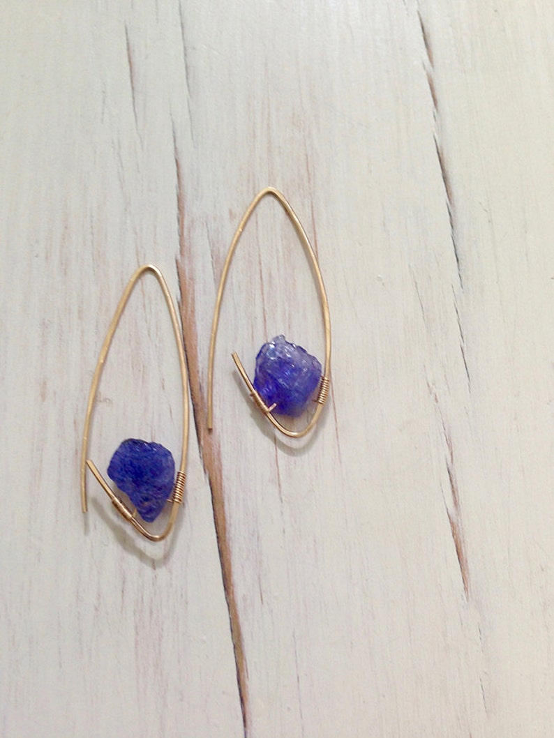 Tanzanite Earrings Tanzanite Endless Hoop Natural Tanzanite Raw Gemstone Jewelry image 1