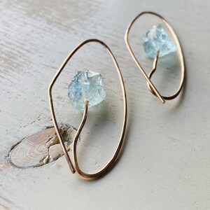 Aquamarine Stem Hoops Aquamarine earrings March Birthstone image 2