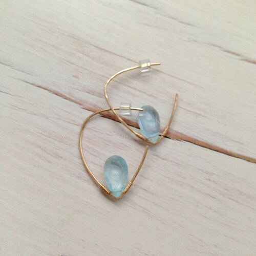 Aquamarine Earrings Aquamarine Tear Hoop Aquamarine Jewelry Etsy