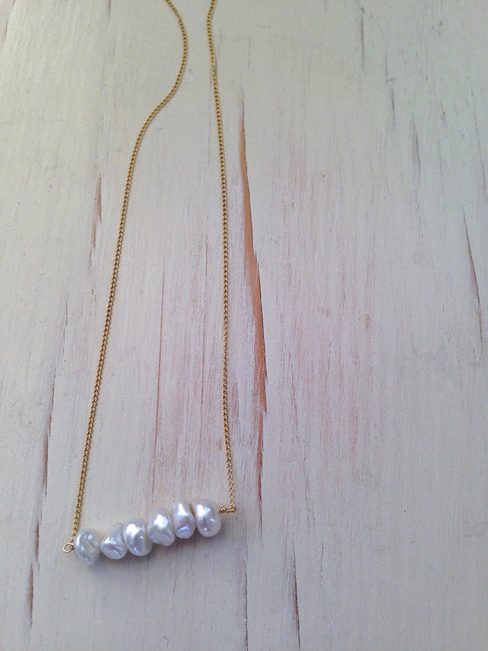 Pearl Necklace Delicate Pearl Bar Necklace June Birthstone - Etsy