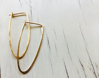 Gold Filled Hammered Oval Hoop Earrings: Sterling Silver Option