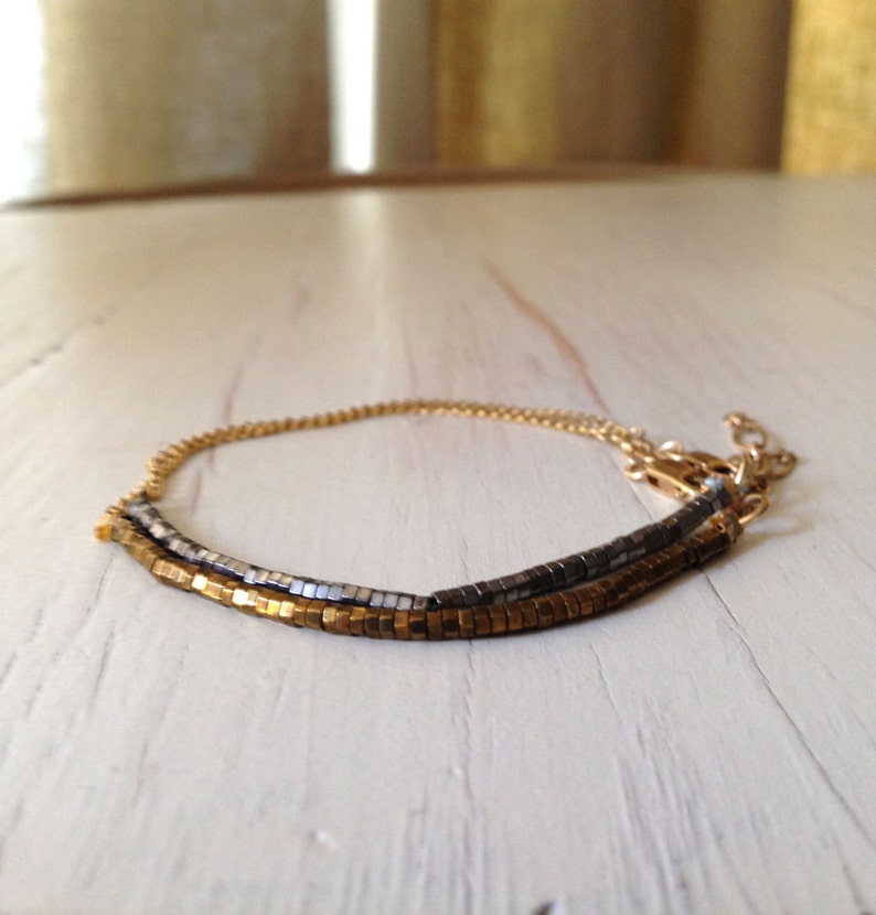 Delicate Darken Silver Hematite Gold Filled Bracelet image 4