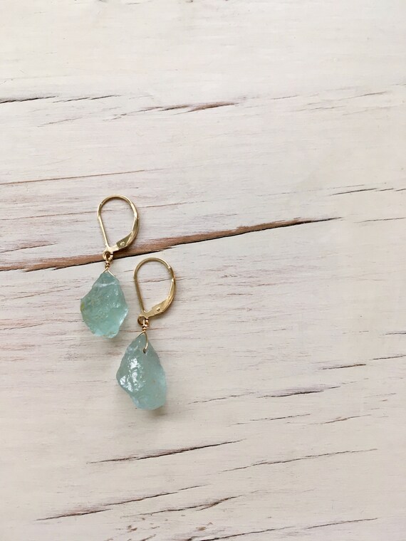 Boucles D'oreilles Dormeuses En Argent Sterling Avec Aigue-marine Brute - ROSEMIMOSA, Neuves