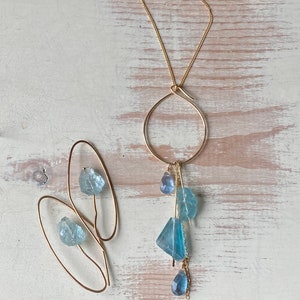 Aquamarine Stem Hoops Aquamarine earrings March Birthstone image 9