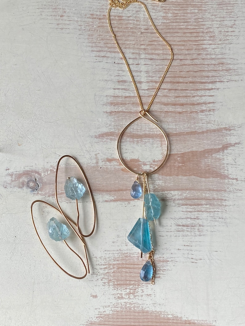 Aquamarine Stem Hoops Aquamarine earrings March Birthstone image 9